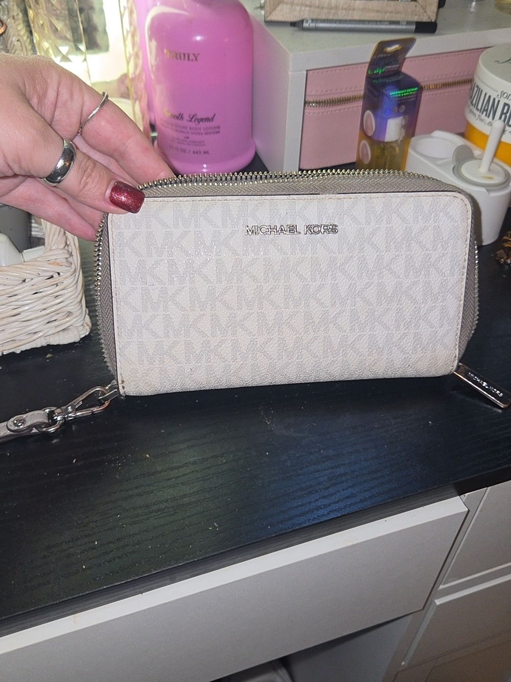 Michael Kors Cream Logo Zip Wristlet Wallet